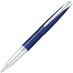 The Cross ATX Translucent Blue rollerball pen with Chrome Plated Appointments.