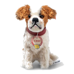 Steiff's St. Bernard 1934 Replica, 10 cm is made out of a mohair and cotton blend with wood shavings for the stuffing.