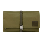 This Paul Smith Khaki Nylon & Leather Trim Wash Bag has a wrap around buckle closure to keep the bag secure.