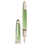 This Meisterstück Calligraphy Solitaire Celadon Dégradé Curved Nib Fountain Pen by Montblanc is made with precious lacquer and gold trims.