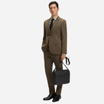 The Ray Black Faux Leather Flapover Messenger Bag with Three Stripe Detail by BOSS.