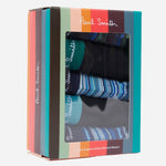 The gift box for the Men's 5-Pack Plain and Striped Mixed Boxer Briefs in Blue and Black.