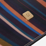 The magnetic press-stud fastening on the Women's Swirl Print Leather Evening Bag with Chain Strap.