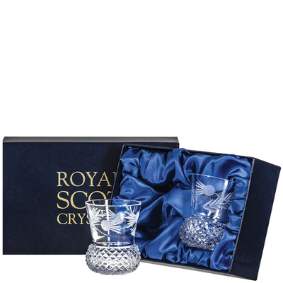 royal scot crystal thistle shape flower of scotland whisky tumblers packaging