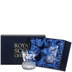 These Flower of Scotland 2 x 16cl Thistle Shape Whisky Tumblers will be presented inside a Royal Scot Crystal gift box.