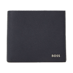 This BOSS Highway 4CC Navy Grained Leather Coin Wallet is made out of cowhide with a soft-grain texture and silver hardware.