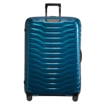 Samsonite's Proxis Petrol Blue Spinner Suitcase, 81 cm has four noise-reduced suspension wheels and interior organisation.
