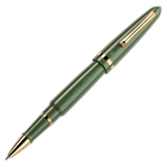 This Venetia Lagoon Green & Gold Rollerball Pen by Montegrappa has the brand name engraved along the side of the barrel.