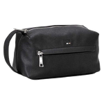 This Ray Black Grained Faux Leather Wash Bag by BOSS has a side grab handle so you can easily hang the bag up in the bathroom etc.