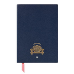 This Montblanc #146 Great Characters Homage to The Great Gatsby Notebook has a gold car design on the front with blue saffiano leather.