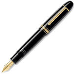 Montblanc's Meisterstück Calligraphy Curved Nib 149 Fountain Pen features solif gold features.