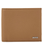 This BOSS Light Brown Soft Grain Crosstown 8CC Billfold Wallet features raised lettering on the front.