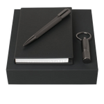 Black A6 Notepad, Ballpoint Pen and Keyring USB Set by Hugo Boss.
