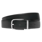 This HUGO BOSS black leather belt comes with a silver buckle with the brand name engraved onto it.