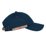 This Paul Smith Signature Stripe Trim Navy Cotton Baseball Cap has a black leather strap to adjust the size of the cap.