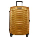 This Samsonite Proxis Honey Gold Spinner Suitcase, 75 cm has a hard shell exterior made out of polypropylene.