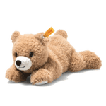 Steiff's Soft Cuddly Friends Barny the Brown Bear is made out of soft plush with safety eyes.