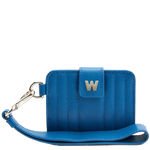 WOLF 1834's Marine Blue Mimi Card Holder with Wristlet is crafted out of soft grain leather.
