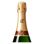 The bottle neck and gold seal of the Laurent-Perrier 1200cl Balthazar Brut Champagne.