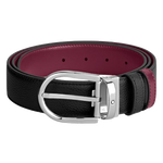 Montblanc's Horseshoe Palladium Buckle Reversible Black & Cassis Leather Belt is made in Italy with Italian cowhide leather.