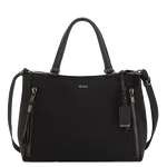 TUMI's Voyageur Black/Gunmetal Valetta Medium Tote Bag features an internal water bottle pocket.