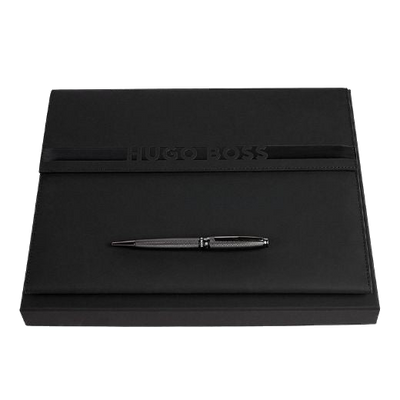hugo boss stream gunmetal ballpoint and folder set