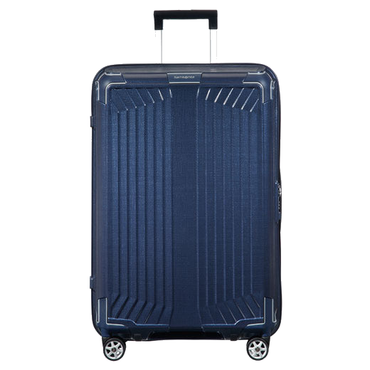 Samsonite's Lite-Box Spinner Deep Blue Suitcase, 69 cm has four spinner wheels with silver and black to match the deep blue exterior.