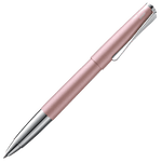 This LAMY Studio Rose Matte Special Edition Rollerball Pen has polished chrome accents that stand out against the metalling rose pink.