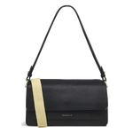 Radley's Leather Lane Medium Black Flapover Shoulder Bag is made out of grained cowhide leather with a flap closure into the main compartment.