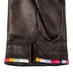 paul smith black leather gloves with swirl stripe edge wrist