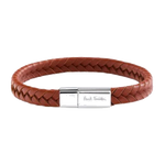 This Men's Braided Brown Leather Bracelet by Paul smith has a magnetic clasp that is in polished silver.