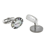2 circular mother of pearl and onyx logo cufflinks m1a cuff tmopl 82 0
