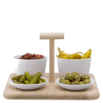 LSA International's Standard Dine Quad Set with Oak Base has been crafted out of porcelain.