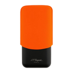 This Matte Black & Neon Orange Leather Triple Cigar Case by S.T. Dupont is made out of stainless steel and textured leather.