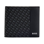 This BOSS Zair Monogram Faux Leather 4CC Coin Wallet has the brand name in silver foil embossing in the front corner.
