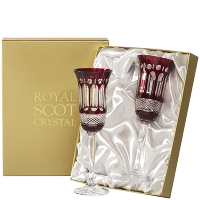 royal scot crystal ruby red 2 18cl champagne flutes packaging