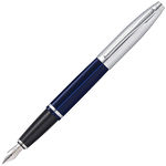 This Polished Blue Lacquer & Chrome Calais Fountain Pen was designed by Cross.