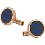 Full view of the Montblanc Kind of Blue cufflinks in honour of Miles Davis, with red gold accents.
