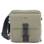 TUMI's Alpha Bravo Brown Junior Cross Body Bag features a slip pocket on the rear.