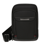 This Samsonite Pro-DLX 6 Small Crossbody Bag Black Nylon has a front zip pocket and internal compartment for an 8" tablet.