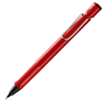 Red LAMY mechanical pencil in the safari range with eraser and metal clip.