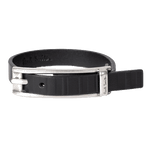 Paul smith's Men's Black Leather 'Shadow Stripe' Bracelet has a silver buckle fastening.