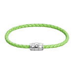 Montblanc's Meisterstück Steel 3 Ring Lime Leather Bracelet is made with leather and a steel clasp that has a magnetic fastening.