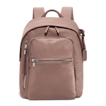 TUMI's Voyageur Halsey Backpack in Mauve has the brand name in silver lettering.