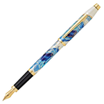The Cross Wanderlust Malta Fountain Pen is made of lacquer with a stainless steel nib that is gold-plated to match the gold trims.