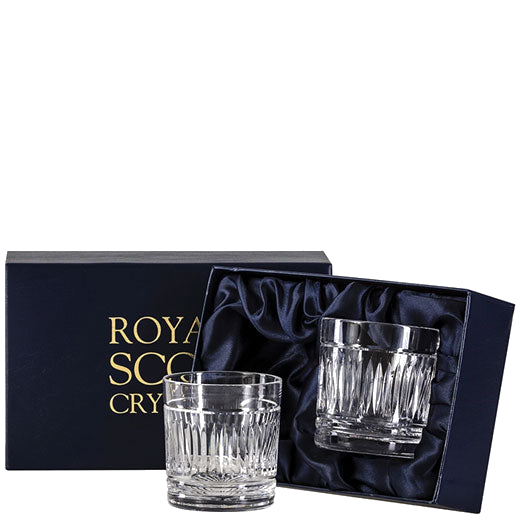 royal scot crystal 2 art deco whisky tumblers packaging