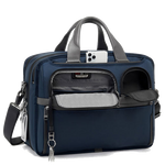 tumi navy alpha 3 expandable laptop briefcase side
