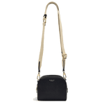 Radley's Arden Crescent Black Cross Body Bag has a contrasting beige adjustable strap.