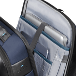 This Spectrolite 3.0 Backpack 14.1" Deep Blue has the Samsonite brand name on a small plaque on the front and engraved zip pulls.