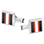 These Montblanc Urban Spirit Racing Stripe Cufflinks have a striped inlay in black, red, and white with the brand name engraved along the edge.